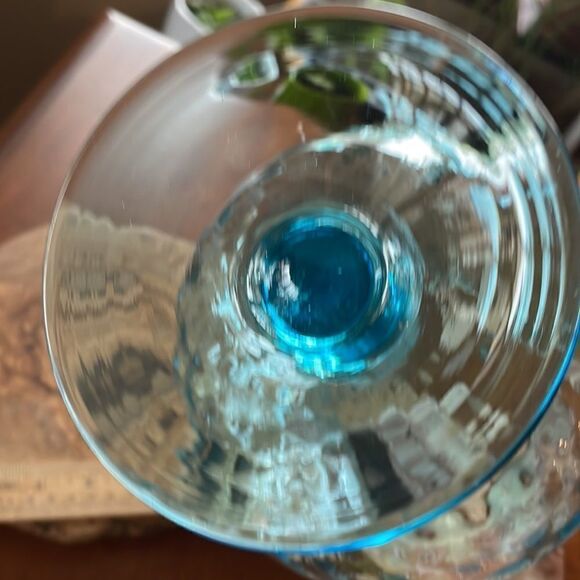 Mid Century Empoli Blue Diamond Optic Hand Blown Glass Brandy Snifter Vase - Picture 6 of 6